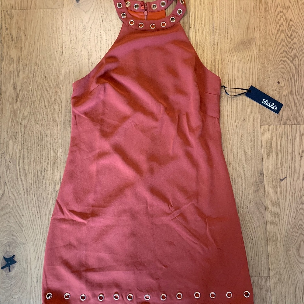 Lulus orange dress with gold details